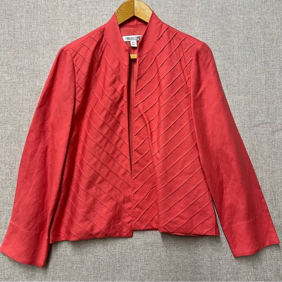 Coldwater Creek Melon Linen Blend Open Front Blazer Size 10P Asymmetrical Pleat - Picture 1 of 10